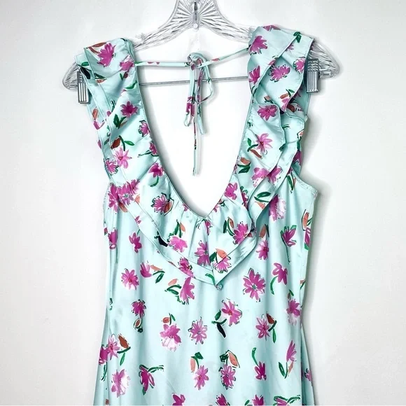 Zara Ruffled V-Neck Floral Slip Dress Sz M - Picture 11 of 12
